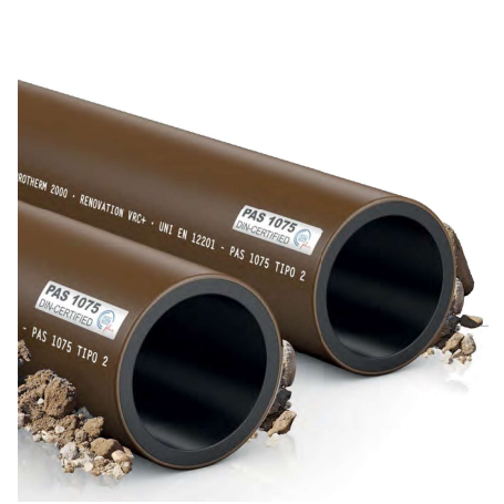 TUPO POLYETHYLEN PE100 SANIERUNG PN16 VRC+ D.140 BAR MT.6 FÜR ABFLÜSSE UND KANALISATION BRAUN/SCHWARZ