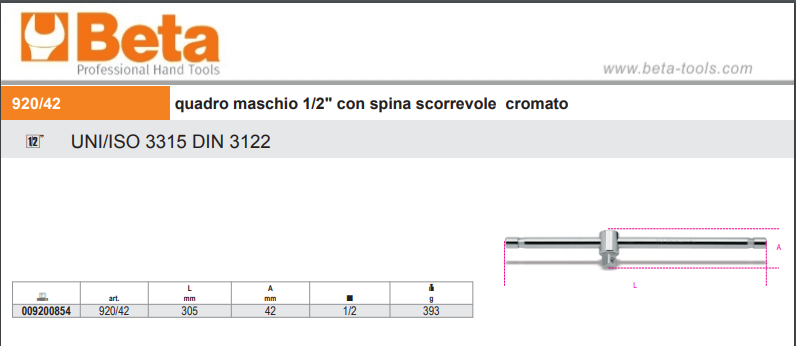 Cricchetto reversibile quadro maschio 1/2 BETA 920/55 - Cod. 009200882 -  ToolShop Italia